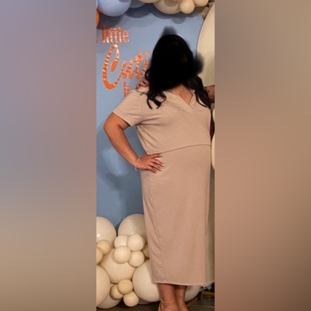 Isabel Maternity by Ingrid & Isabel Ribbed Midi Skirt Set in Beige